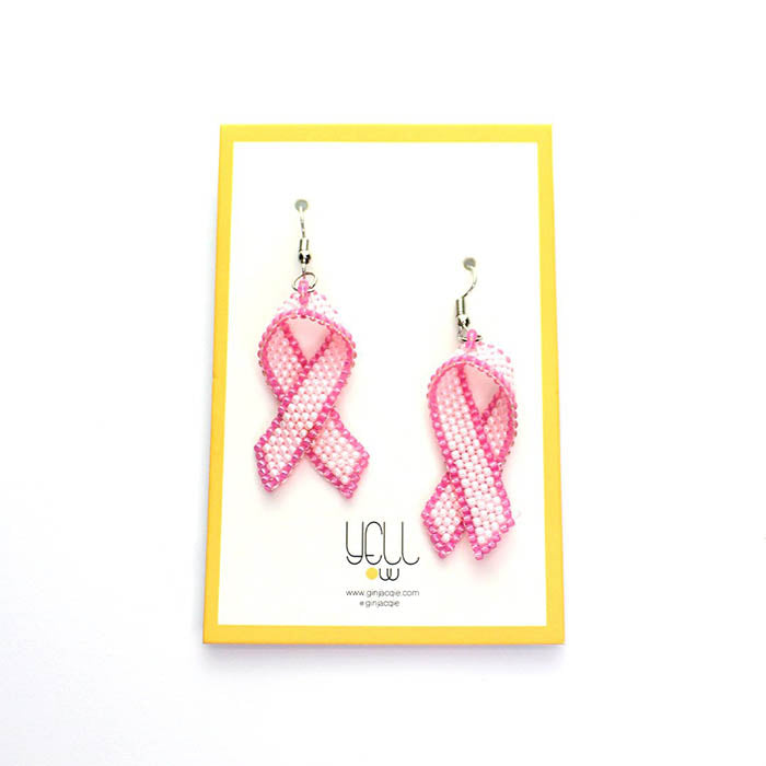 beaded-pink-ribbon-earrings- GIN & JACQIE